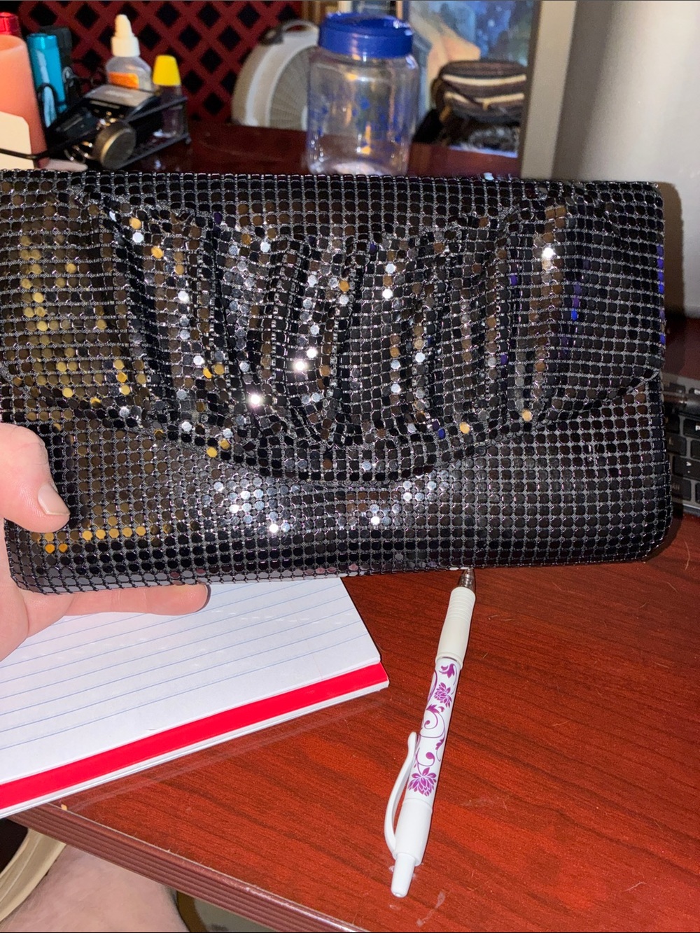 Sequin Evening Clutch Bag - Black